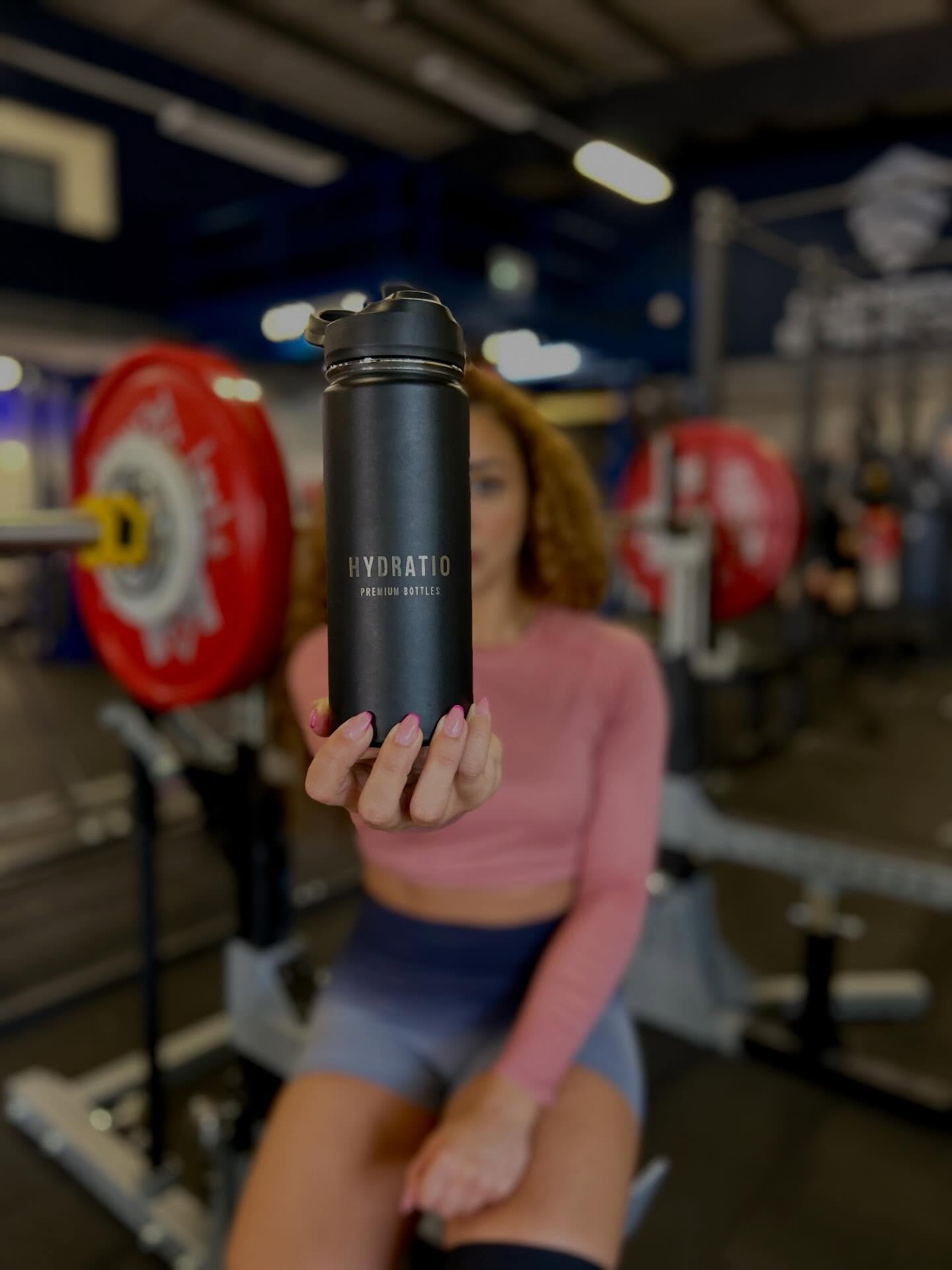 Hydratio Premium thermosfles in zwart — dubbelwandig vacuüm, koperen infraroodcoating, thermische schroefdop